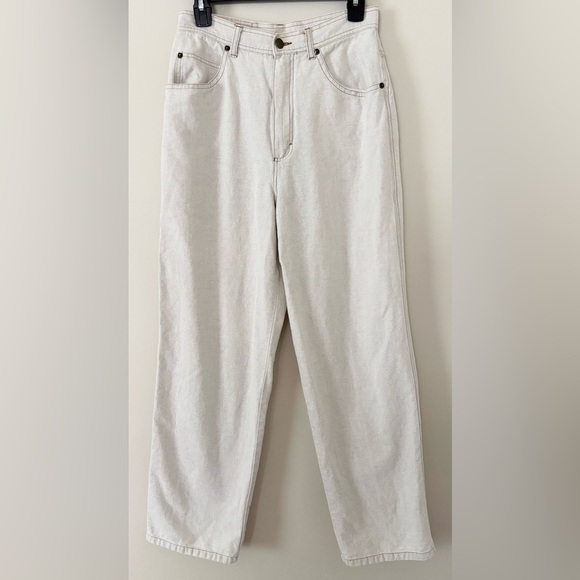 Vintage Linen Neutral Relaxed Lightweight Cotton High Rise Straight Leg Pants - Picture 7 of 7